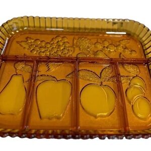 Vintage Indiana Glass Amber Glass Divided Serving Tray